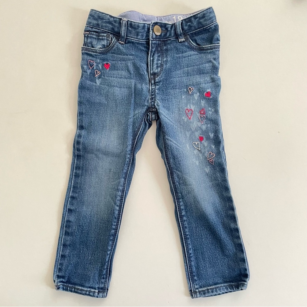 Gap Baby Girls Skinny Jeans Embroidered Hearts Size 2